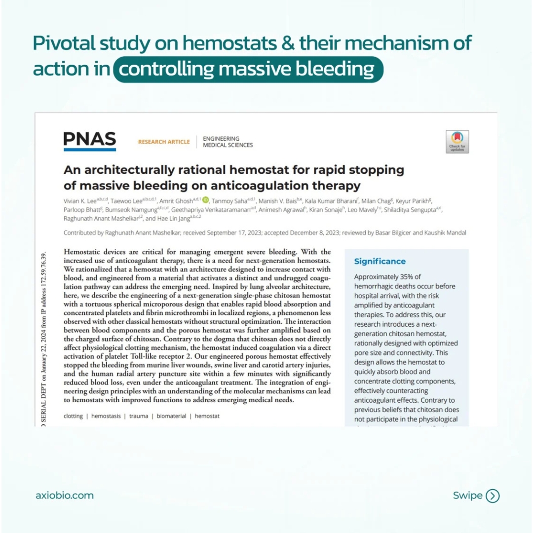 Summary of architecturally engineered chitosan hemostat for rapid bleeding control on anticoagulant therapy publication
