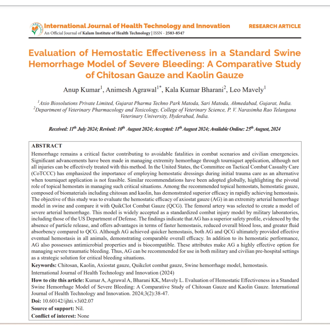 Evaluation of hemostatic effectiveness in a standard swine hemorrhage model publication